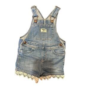 Oshkosh Bgosh Overall Denim Shorts With Lace Hem, Size 24 Months.